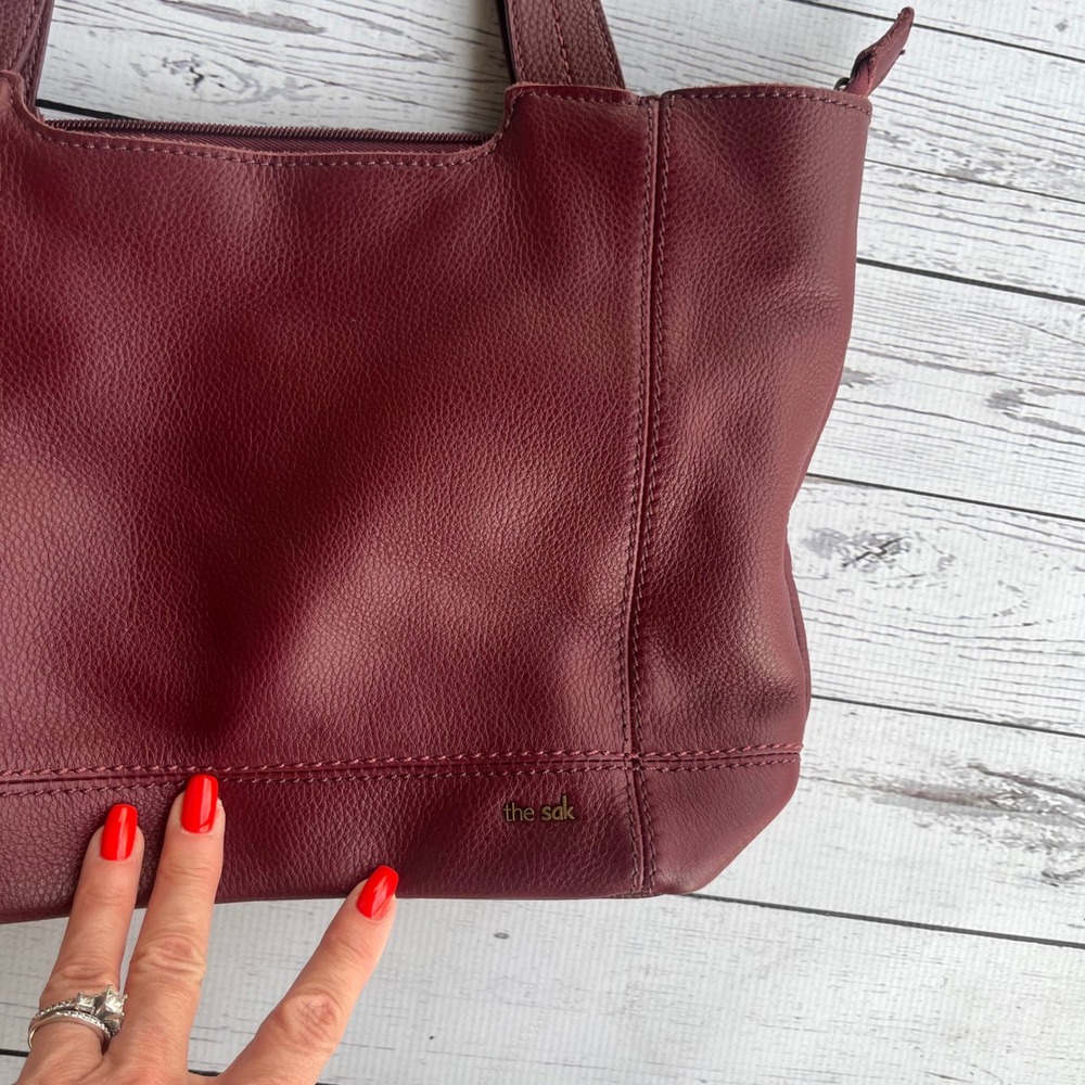 The Sak De Young Mahogany Burgundy Pebbled Leather Tote Shoulder Bag Chic Boho - Picture 4 of 11